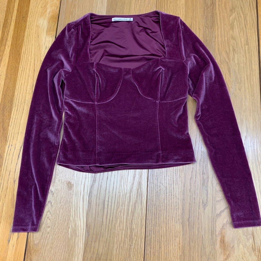 Abercrombie & Fitch Womens Purple Velvet Corset Sweetheart Long Sleeve Top M